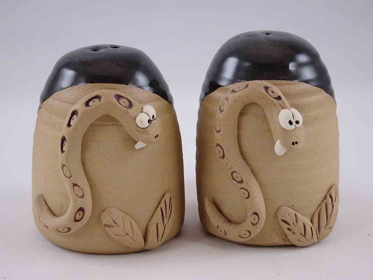 45729 Pretty Ugly Pottery from Wales salt and pepper shakers - snakes